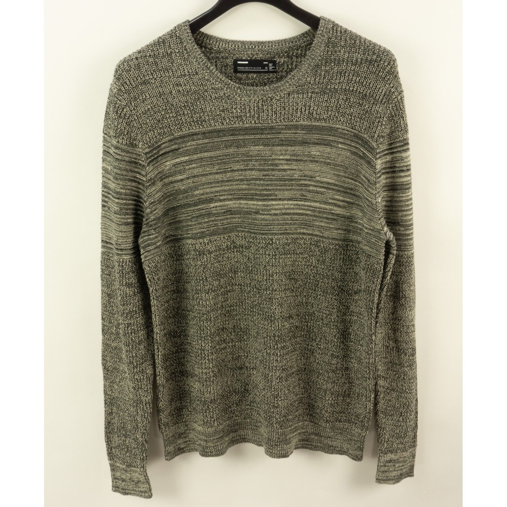 Public Opinion Mens XL Marled Knit 100% Cotton Crew Sweater Beige Ribbed